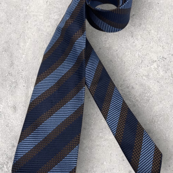 PAL ZILERI Navy/Blue/Brown Striped Silk LUXURY Tie ITALY - Picture 6 of 6